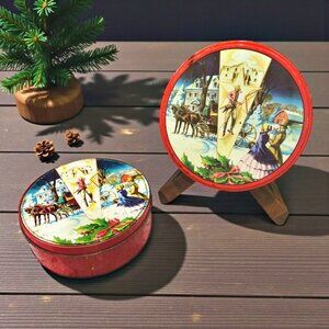 Vintage DeLuxe Collin Street Bakery Fruit Cake Nesting Tins Corsicana TX 7" & 8"